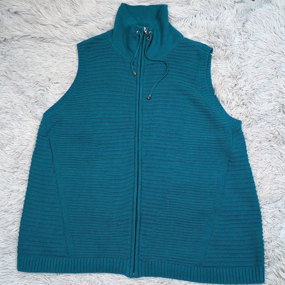 CJ Banks Vest‎ Womens 1X Teal Cozy Zip Up Comfort Casual Preppy Stretch